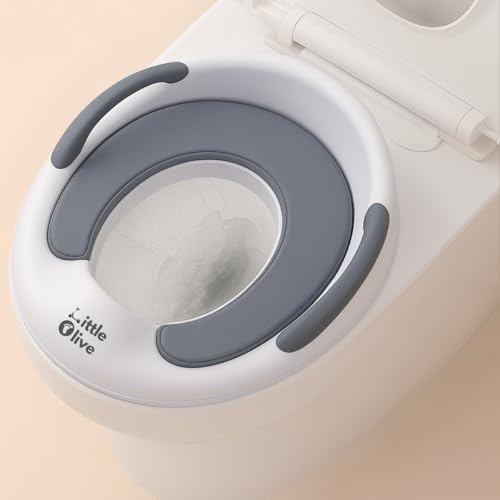 Image of Little Olive Baby Potty Seat with Backrest and Splash Guard | Soft Padded Toilet Trainer for Kids | Ergonomic Non Slip Portable Potty Training Seat for Toddlers Grey