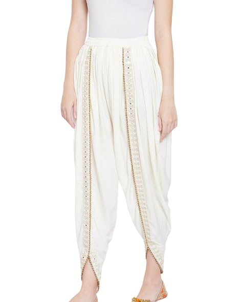 kanna fabric Women/Girls Cotton Rayon Solid Full Length Lace Loose Fit Plain Dhoti/Salwar/Patiala Color-White-picture-47