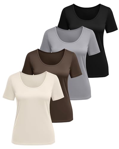 Ficerd 4 Pack Women's Scoop Neck Loose Fit T Shirts Basic Casual Short Sleeve Tops Soft Layer Summer Tees2