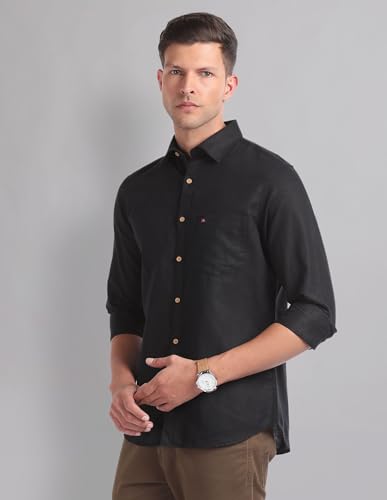 Image of AD by Arvind Cotton Linen Slim Fit Shirt