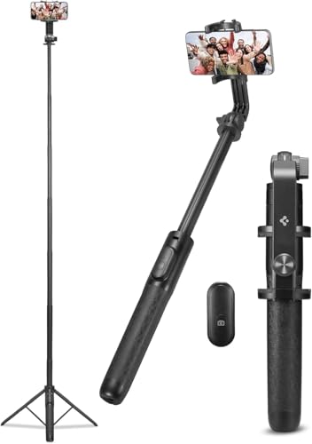 Spigen S560 Selfie Stick Tripod, [1.6m Extra Long] [Reinforced Tripod Stand] with Wireless Blutooth Remote, All-in-One Phone Tripod for iPhone, Samsung Android, Camera, GoPro and More - Black