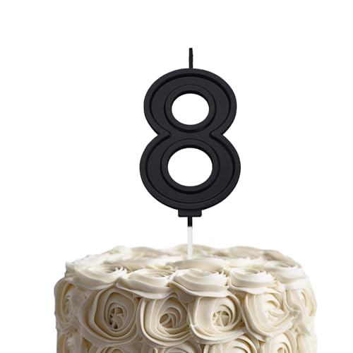 Black 8 Number Birthday Candles for Cake, 2.76 Inch Cake