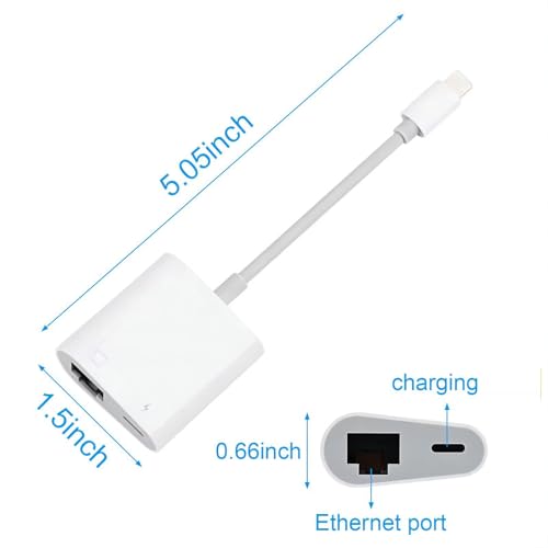 Image of FORIDA Lightning to Ethernet Adapter with Charging Port, 2-in-1 RJ45 LAN Network Adapter for iPhone, iPad & iPod, 100Mbps Wired Ethernet, Plug & Play, iOS Compatible