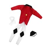 Conception sur le thème des vacances vives : habillez votre poupée d'une superbe tenue équestre rouge - un costume d'équitation de poupée accrocheur idéal pour l'affichage et les photos de poupées festives, tenues de poupée, vêtements d'équitation de poupée