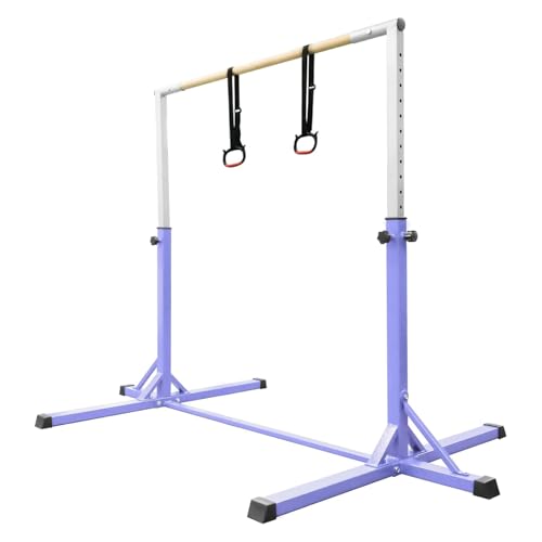 FCOUMY Barra de Gimnasia,para Interiores Exteriores y niños, con Anillos de Gimnasia con 13 Alturas Ajustables, Dispositivo de Entrenamiento de Gimnasia, Barra de Entrenamiento