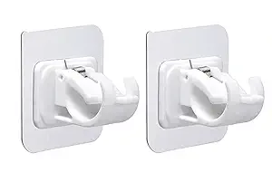 GROVENT 2PCS Self Adhesive Curtain Rod Holder, Curtains Bracket Crossbar Hook Self Adhesive Rods Hanger, No Drill Brackets Fixing Holders (2 pcs, White)