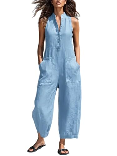 Mono de mezclilla sin mangas para mujer, overol de pierna ancha ideal para un look casual de verano