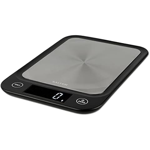 Salter 1068 SSBKDR Ultra Slim Electronic Kitchen Scale, Stainless Steel Platform, Metric & Imperial Readings, Baking & Cooking Digital Scales, Add & Weigh, Measures Liquids, Backlit Display, Black Cover