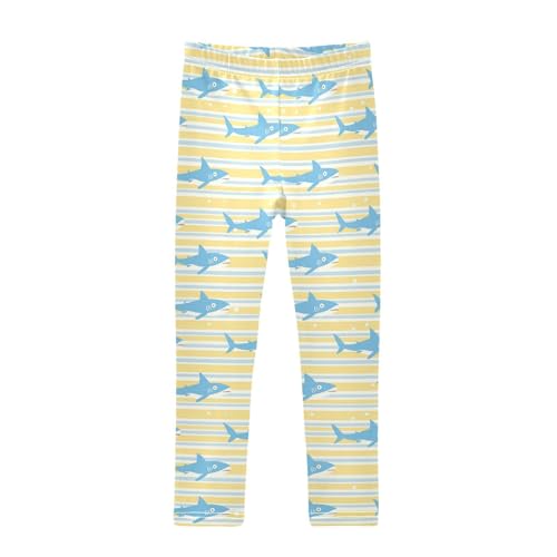 Shark Girls' Leggings Toddler Doodles Yellow Stripe Kids Yoga Pants Dance Active Tights 4T