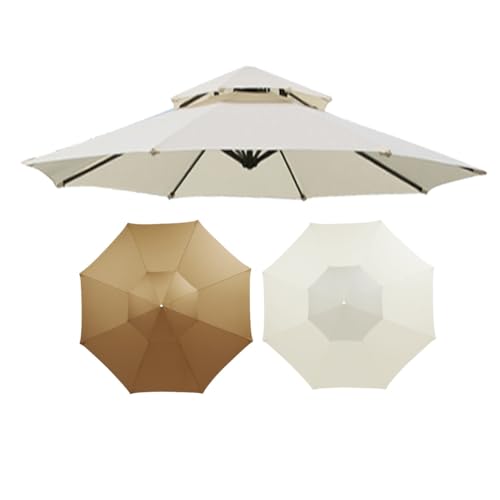 KXXZAAU 1pcs Umbrella Cover Outdoor Patio Umbrella Replacement Canopy 9ft 10ft 8 Rib Double Top Beach Umbrella Canopy Replacement Umbrella Cloth UV Sun Protection(Color:Beige,Size:270cm/9ft)