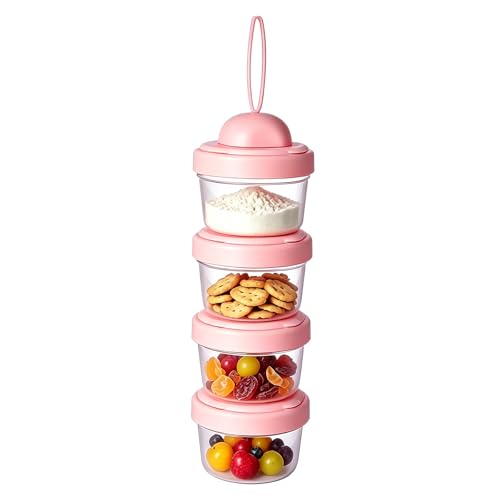 IENYPA 4 Layers Baby Milk Powder Formula Dispenser on The go, Baby Formula Containers for Travel, Formula Holder Mixer, Baby Feeding Snack Storage Container, Portable, Stackable, Non-Spill, BPA-Free