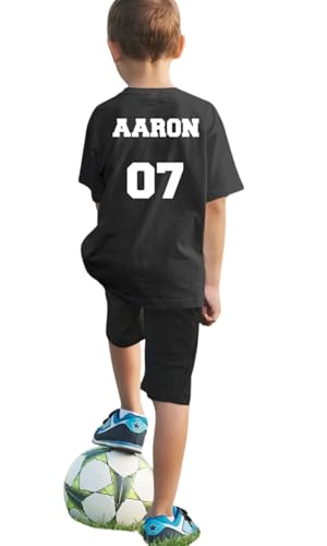 Générique - T-shirt Personnalisé pour Enfant, Maillot de Sport avec Numéro, T-shirt enfant personnalisé,Tee-shirt sport enfant style maillot,Cadeau rentrée scolaire personnalisé (Noir, 3-4 ans)