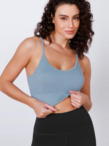 Image of ODODOS Seamless Sports Bra for Women Ribbed Camisoles Non Padding Yoga Bra Crop Tank Tops