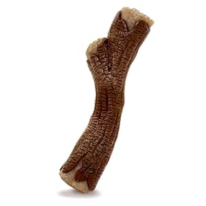 Nylabone Real Wood Stick Toy Strong Chew Toy for Dogs, Rubber Dog Toys for Moderate & Aggressive Chewers, Bacon Flavor, Medium – Up to 35 lbs, 1 Count