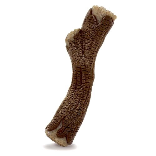 Nylabone Real Wood Stick Toy Strong Chew Toy for Dogs, Rubber Dog Toys for Moderate & Aggressive Chewers, Bacon Flavor, Medium - Up to 35 lbs, 1 Count