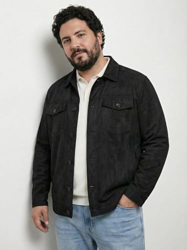 Image of UNSTD Men Plus Size Suede Jacket for Men | Winter Wear Full Sleeves Jacket | Comfortable Big & Tall Casual Jacket