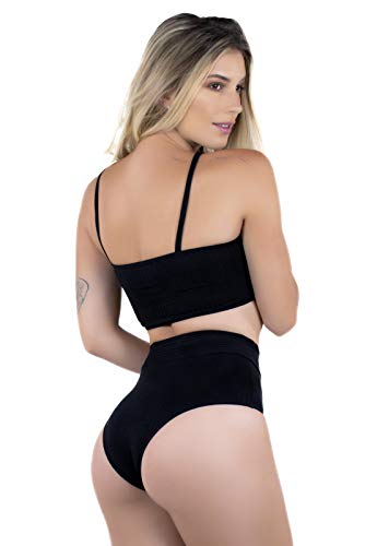 Biquíni Top Faixa Canelado BOYOU Cintura Alta Hot Paints 365 Preto (GG)