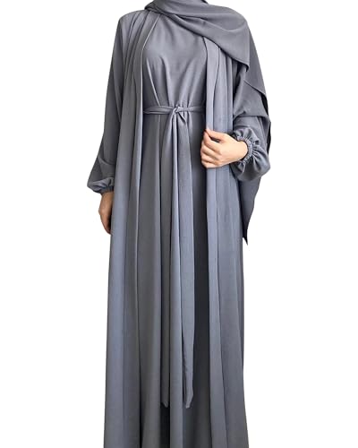Image of Women's Muslim Dress Two Pieces Set Islamic Prayer Abaya Modest Solid Color Muslim Outfits