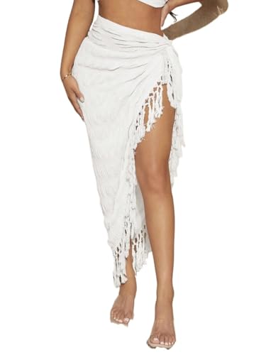 Women High Waist Summer Trim Knot Side Asymmetrical Hem Skirt Summer Skirt