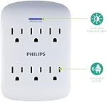 Philips 6-Outlet Protecteur de surpression extenseur, robinet mural, 900 Joules, Space Sauver le design, 3-Prong, Indicateur de protection LED Lumière, ETL Inscrit, blanc, SPP3461WA/37