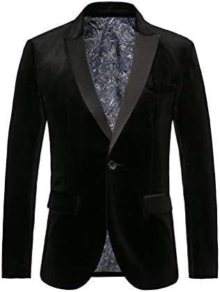 THWEI Mens Velvet Blazer Slim Fit Solid Blazer Sport Coat(Black-XL)