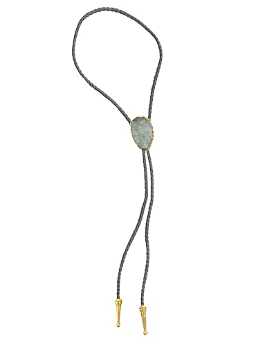 Image of Daisy Del Sol Gemstone Bolo Tie Braided Vegan Faux Leather Natural Stone Gold Handmade Necklace Adjustable Boho Western Jewelry