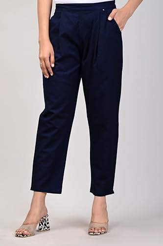 Image of Women Elastic Waist Regular Fit Casual Cotton Trouser Pants