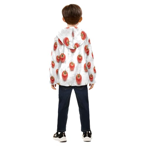 Tomato Pattern Print Design Toddler Fleece Jacket Girl Boys Hooded Fleece Jacket Coat Warm Outwear Zip-up 3-10T4