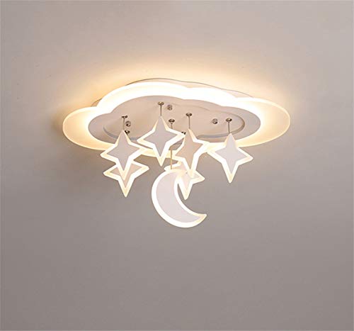 LHY LOFT Estrellas De La Luna LED Infantil Plafón,Infantil Lámpara De Techo,Infantil Habitación Plafón,Creativo Lateral Resplandor Maravilloso Regalo De La Niñez,A:53CM24W