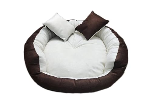 Image of Small Size Dog and Cat Bed Round Shape Export Quality Ultrasoft Micro Fiber Filling for Extra Comfert Dual Color Cream-Brown Machine Washable Anti Skid Base Pet Bed
