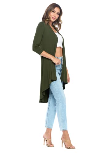Image of Women's 3 /4 Sleeve Soft Open Front Casual Flowy Long Viscose Made from Bamboo Cardigan