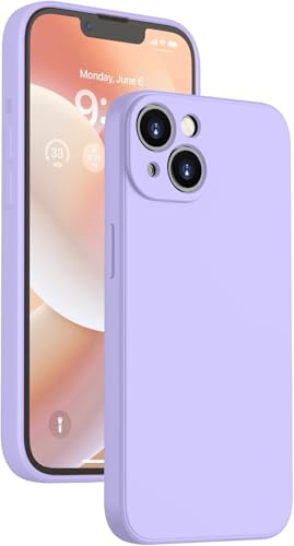 Image of Elzzi Microfiber Square Candy Case Compatible for iPhone 14, Shockproof Slim Back Cover Liquid Silicone Case (Purple)
