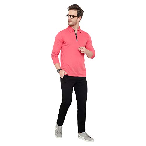 Image of Men's Cotton Blend Full Sleeve Zip Neck Polo T-Shirt (Pack of 1)