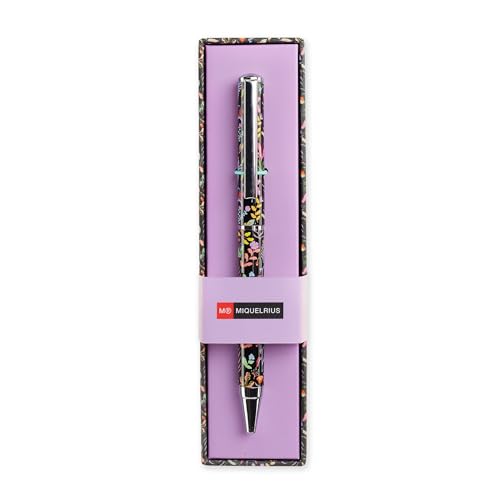 Miquelrius - Caneta azul, ideal para material escolar, ponta Boli 0,7 mm, material escritório, papelaria bonita, caneta giratória, Bright Flowers