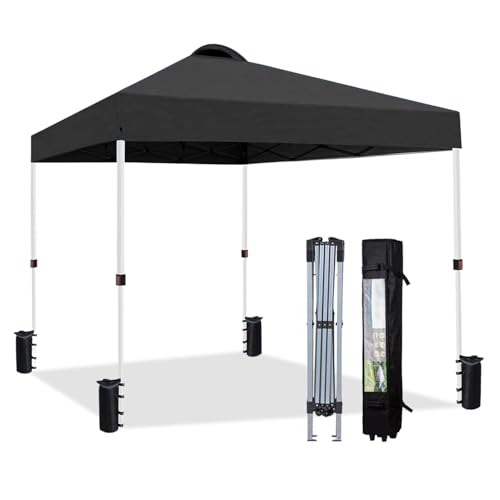 10x10 Heavy Duty Pop Up Canopy Tent, Easy Setup Instant Outdoor Canopy with Vented Top and Wheeled Bag, Bonus 8 Stakes and 4 Ropes, Great for Trade Shows, Events, Black