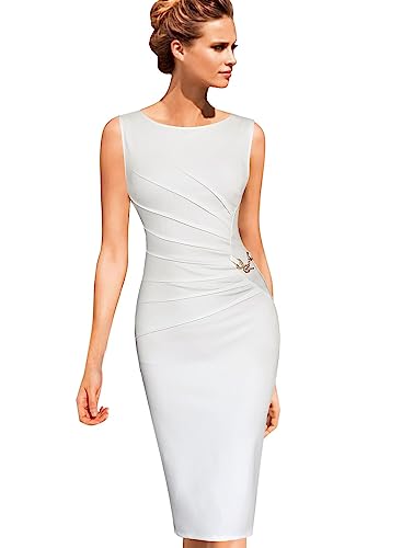 Image of VFSHOW Womens Work Office Business Casual Sleeveless Ruched Elegant Professional Church Cocktail Party Pencil Sheath Dress