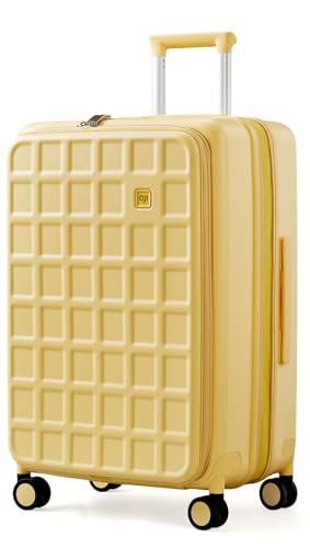 Cabin Suitcase 20 Inch Expandable Suitcase Front Opening Hard Shell Suitcase with TSA Lock and 4 Dual Spinner Wheels, Carry on Luggage for Holiday 6-8 Days, 50L Lightweight Suitcase (Cheese Yellow)