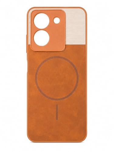 Image of Bintage Dual-Leather Mac Safe Design Phone Case| Soft Touch Finish | Full Camera Protectection Back Cover Compatible for Vivo V2247 / Vivo Y36 4G - White & Nut Brown