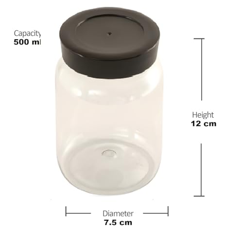 Image of Airtight Kitchen Container & Jar Dibba Set of 6 with Black Lid | Multipurpose Plastic Pantry Organizer Jars | Masala & Spice Box for Grocery, Dry Fruits, Snacks & More (500 ML)