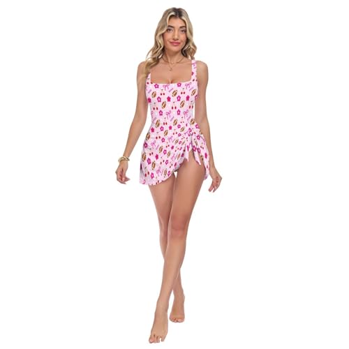 Maillot de bain une pièce femme rose coupe clavicule et détails nœud cerisier