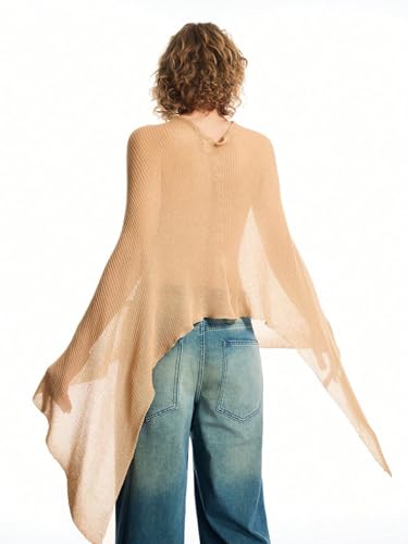 Milumia Women's Lightweight Sheer Knit Ponchos Shrug Wraps Knitted Scarf Poncho Sweater Cape Shawl2