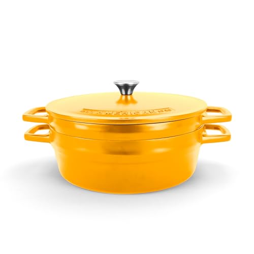 Image of All American 1930 - Dutch Oven - The Complete Set, Mustard Yellow - 7.75qt Capacity - Ideal for Family Meals & Versatile Cooking - Non Stick & PFAS Free - Made in the USA