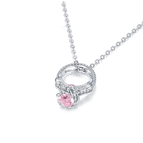 Valentine's Day Birthstone 925 Sterling Silver Ring Necklace Plated with White Gold in Red Velvet Box Dainty Ring Necklace for Girlfriend Gifts Wedding Jewelry for Bride Necklaces for Teen Girls Choker Necklace for Women Birthday Gifts for Women Daughter Gift from Mom Babies Charms