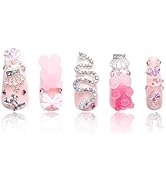 LOVFUL Press on Nails Marshmallo Gummy Bear Square | Handmade with Full Covered Crystals | Reusab...