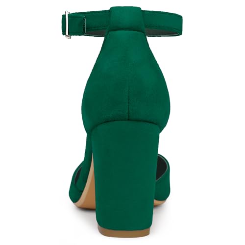 Allegra K Allegra K Women's Ankle Strap Pointed Toe Block Heels Dark Green Pumps - 10 M US