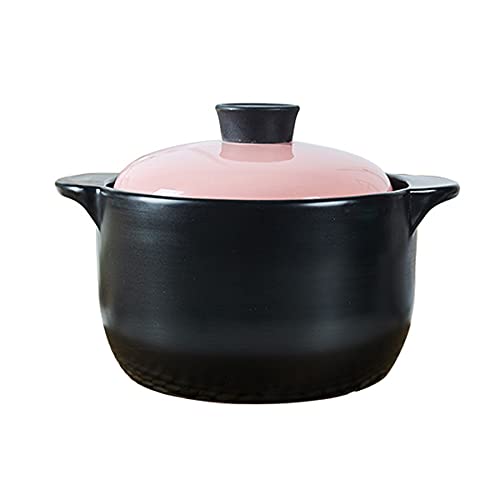 Sopa de cerámica pura con tapa de doble asa, con cerámica de fuego abierto, redonda, cazuela/olla de arcilla/utensilios de cocina de cerámica con tapa, resistente al calor (1.8 L, 2.5 L, 3.5 L) rosa