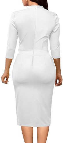 Image of SxClub Business Dresses for Women Elegant Long Sleeve Bodycon Pencil Knee Length Formal Dress for Evening Cocktail