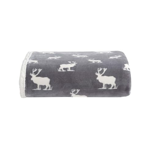 Eddie Bauer 216685 Elk Sherpa Plush Throw,Grey