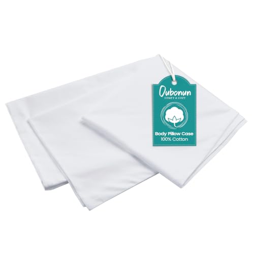 Oubonun 100% Cotton Body Pillowcase - 800 Thread Count/21x54 Moisture Absorbent and Breathable Premium Hotel Body Pillow Cover for All Seasons White