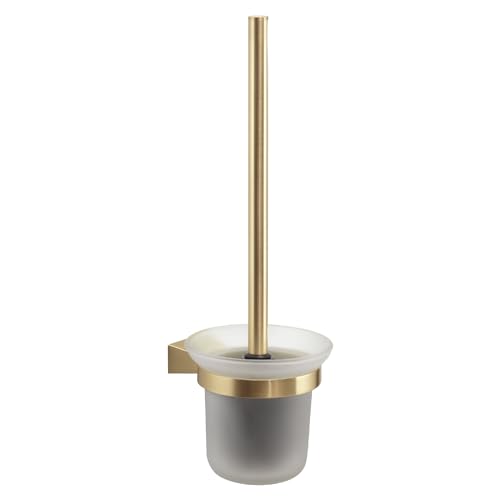 Gedy TONALE Brosse WC Murale en Acier Inoxydable et Verre Doré Mat 11,2 x 13,4 x 35,8 cm